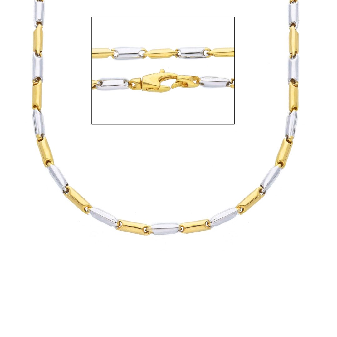 Catena Oro Giallo e Bianco 750 Maglia Tonda a Segmenti