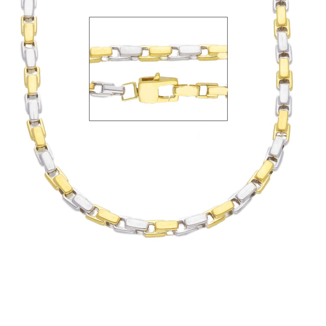 Catena Oro Giallo e Bianco 750 Maglia Tonda Alternata Bicolore