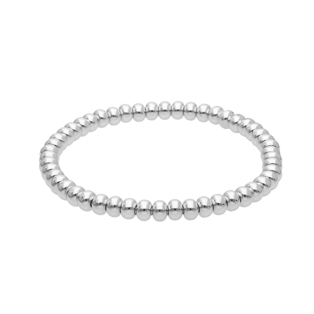 Bracciale Donna In Oro Bianco 750 Elastico/Flex a Palline Schiacciate 5 mm