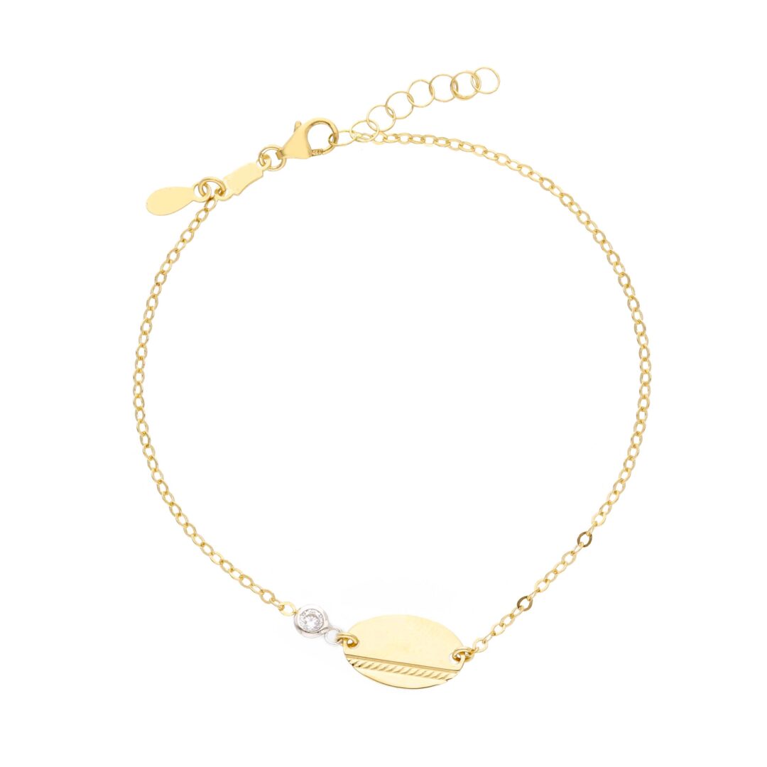 Bracciale Donna In Oro Giallo 750 con Piastrina Ovale e Zircone