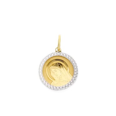 Medaglia Tonda con Madonna in Oro Giallo e Bianco 750