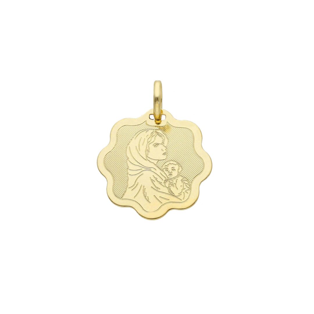 Medaglia Tonda con Madonna in Oro Giallo 750