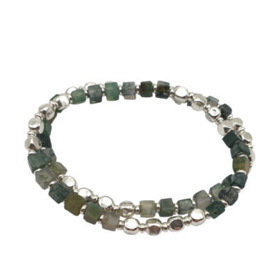 Bracciale Elastico Doppio Argento Naturale Athena con Agata Verde MPBR3067