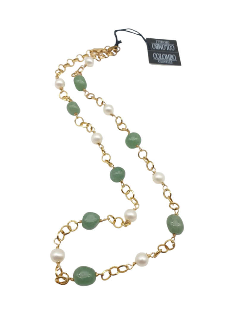 Collana Girocollo In Argento Dorato con Avventurina e Perle d’acqua Dolce - immagine 2