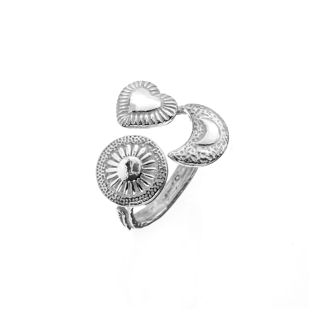 Anello Rosalie In Argento Naturale con Sole, Luna e Cuore AT1344/15