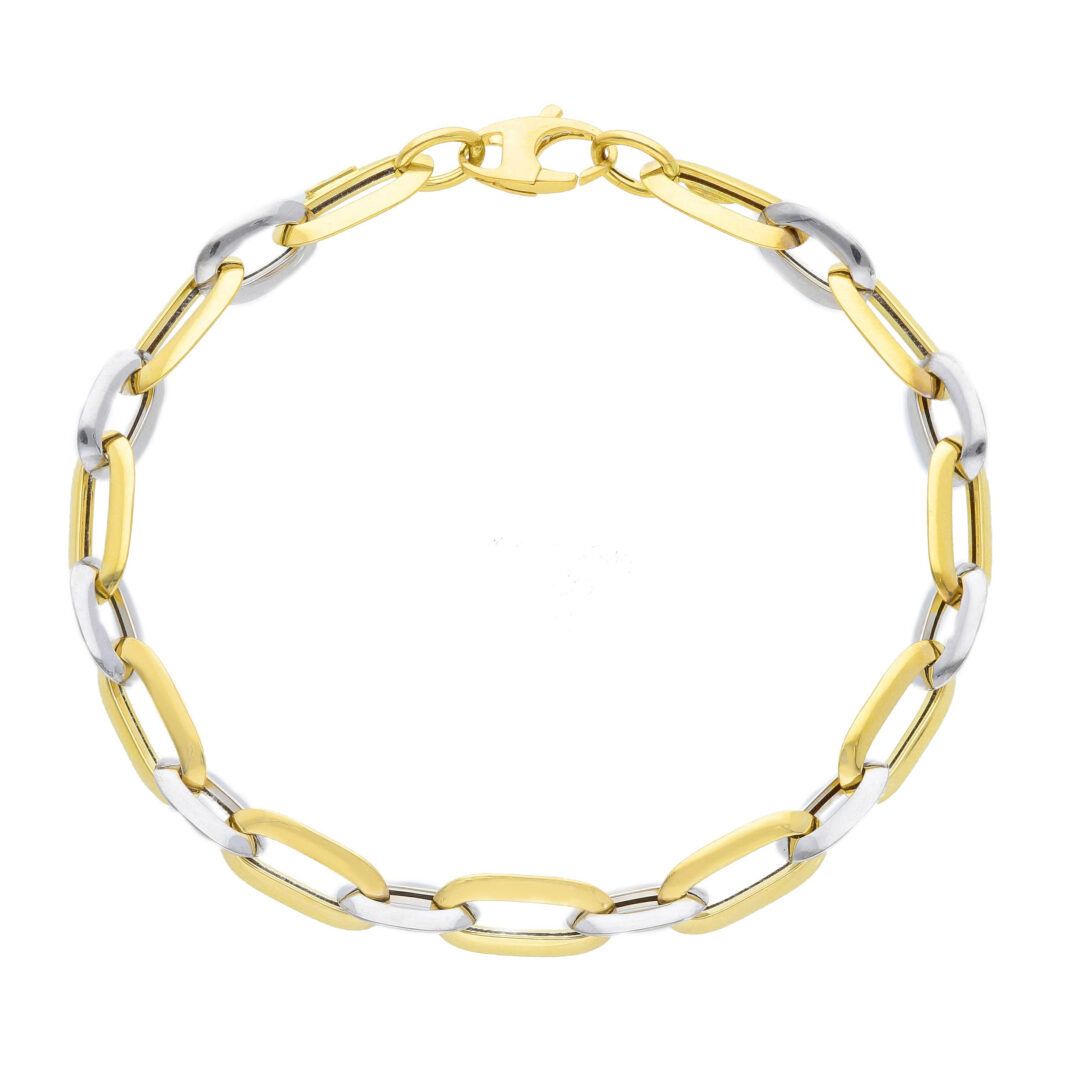 Bracciale Donna In Oro Giallo e Bianco 750 con Maglie Ovali Alternate