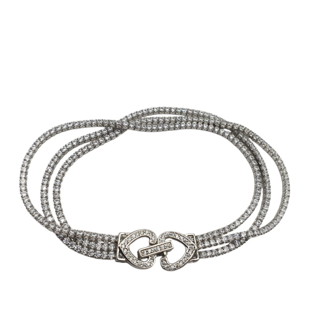 Bracciale Donna in Argento Rodiato 925 Tennis a Tre Fili con Cuore