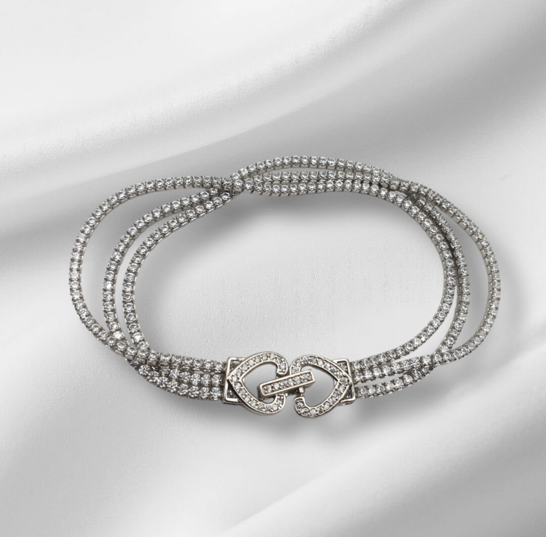 Bracciale Donna in Argento Rodiato 925 Tennis a Tre Fili con Cuore - immagine 2