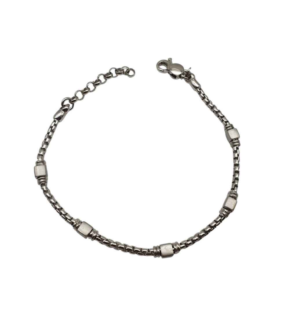 Bracciale Uomo Argento Maglia Tonda Con Inserti Satinati