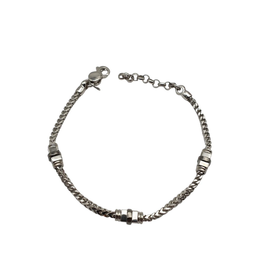 Bracciale Uomo Argento Maglia Quadrata Con Inserti Lucidi e Satinati