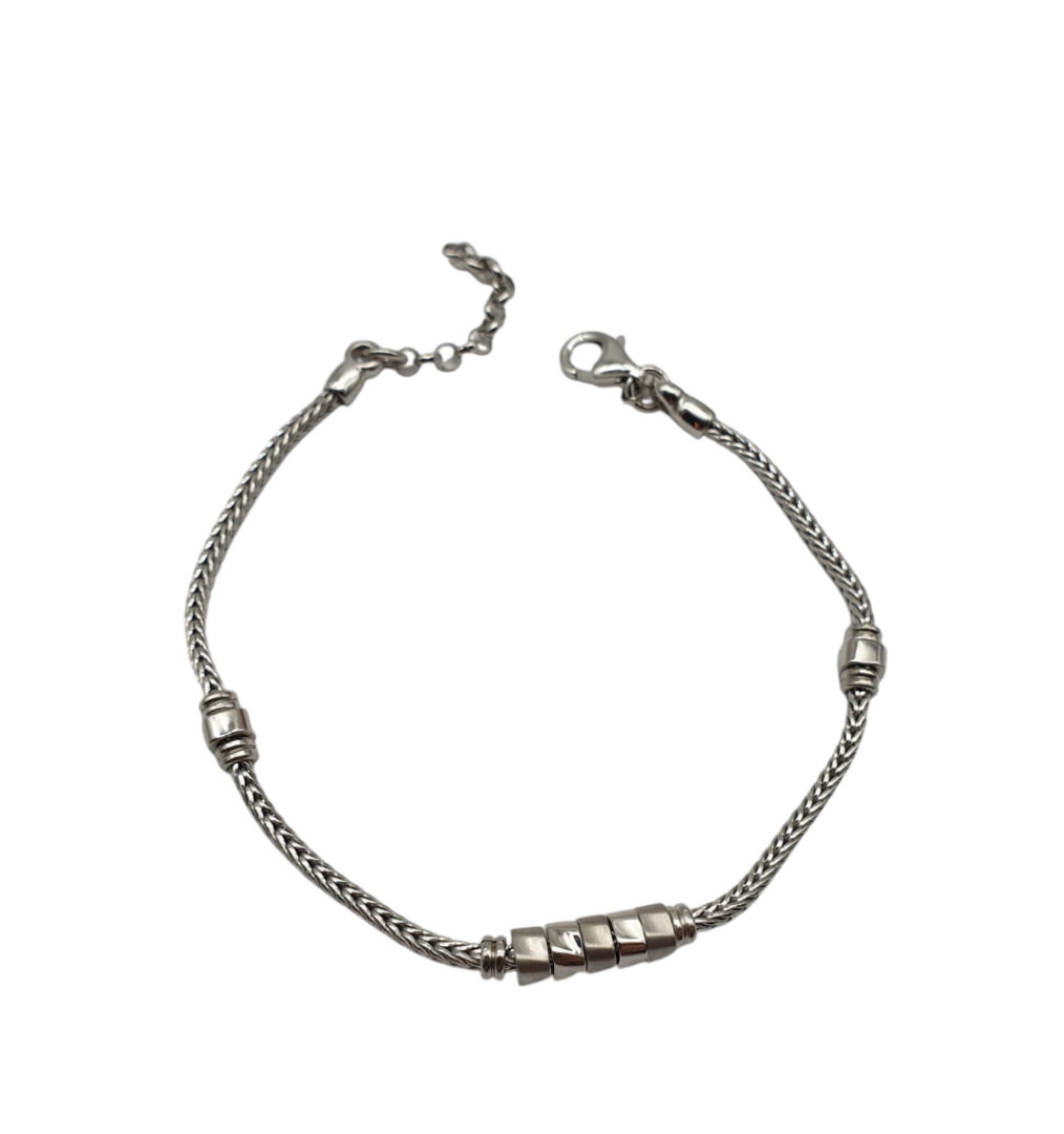 Bracciale Uomo Argento Maglia Quadrata Con Motivo Centrale e Inserti