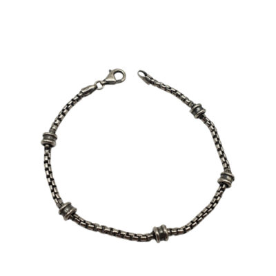 Bracciale Uomo Argento Brunito a Maglia con Inserti a Cilindro