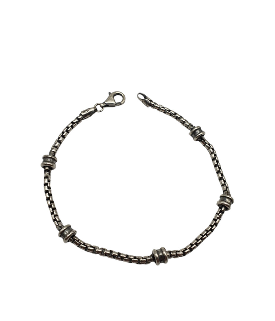 Bracciale Uomo Argento Brunito a Maglia con Inserti a Cilindro