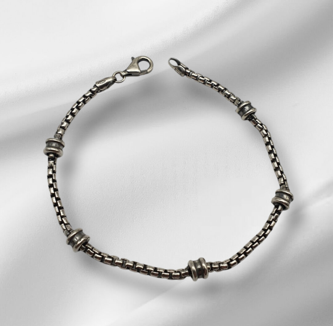 Bracciale Uomo Argento Brunito a Maglia con Inserti a Cilindro - immagine 2