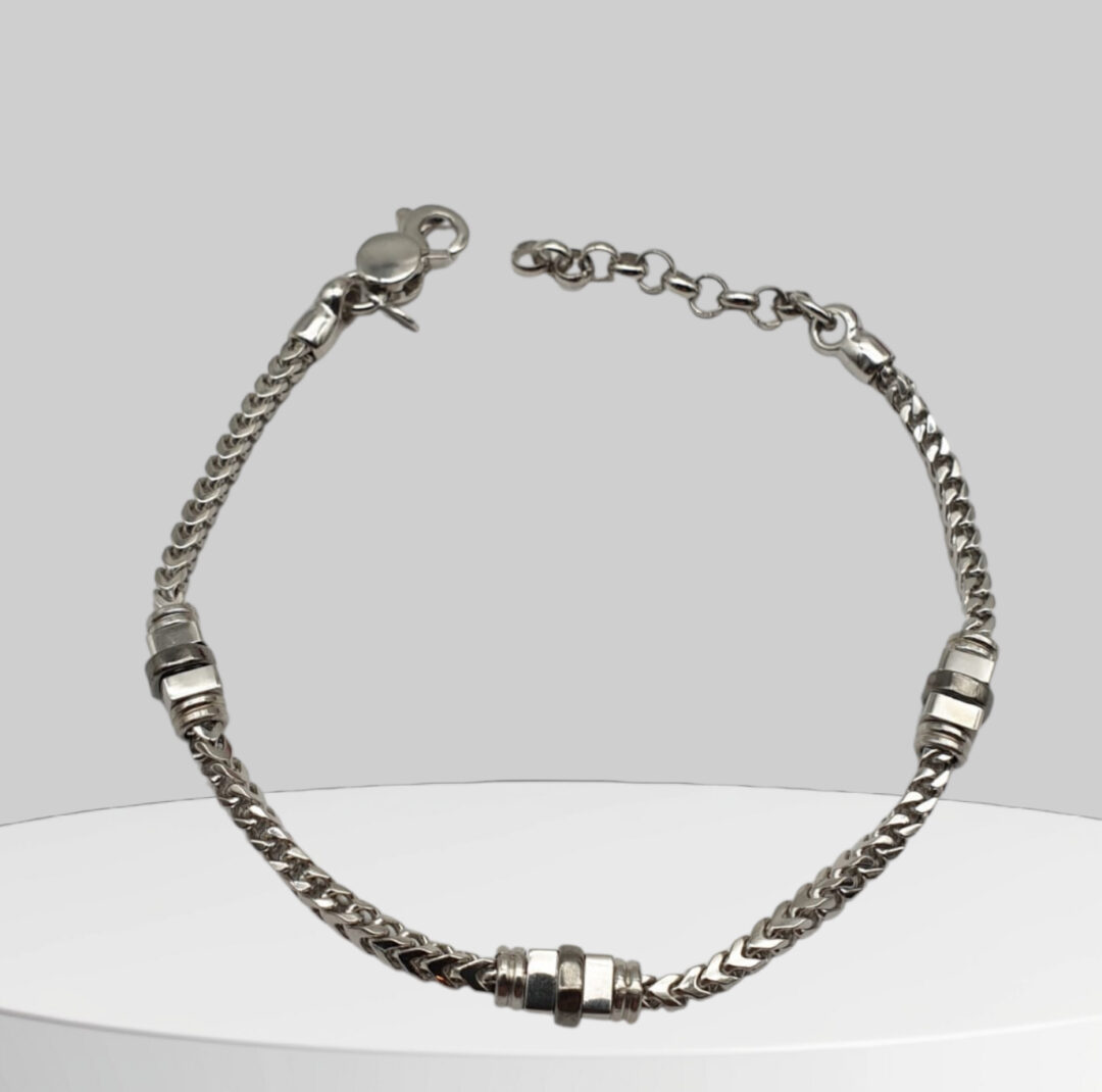 Bracciale Uomo Argento Maglia Quadrata Con Inserti Lucidi e Satinati - immagine 2