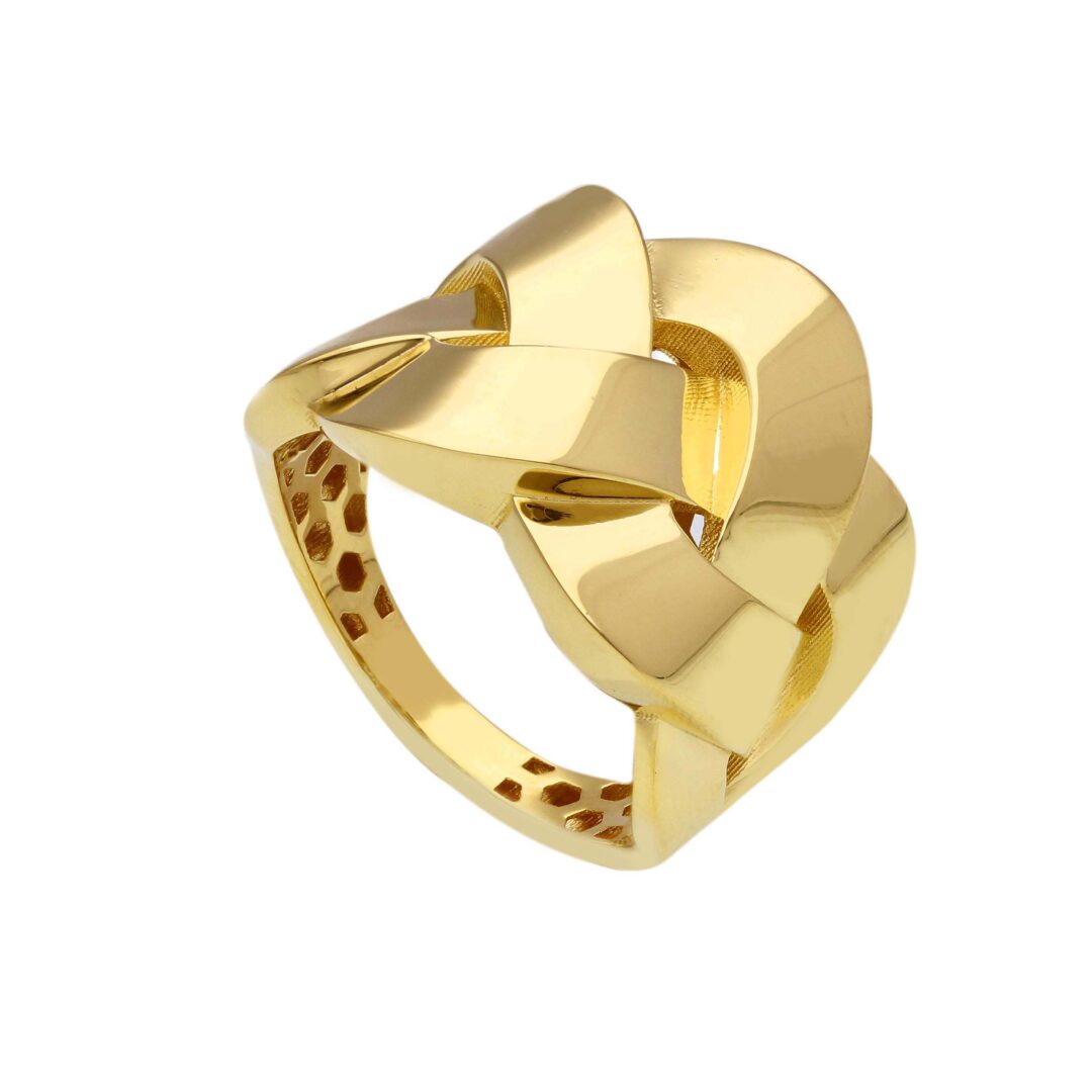 Anello Donna In Oro Giallo e 750 a Fascia Lucida Intrecciata