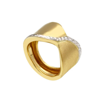 Anello Donna In Oro Giallo e Bianco 750 a Fascia Lucida e Satinata
