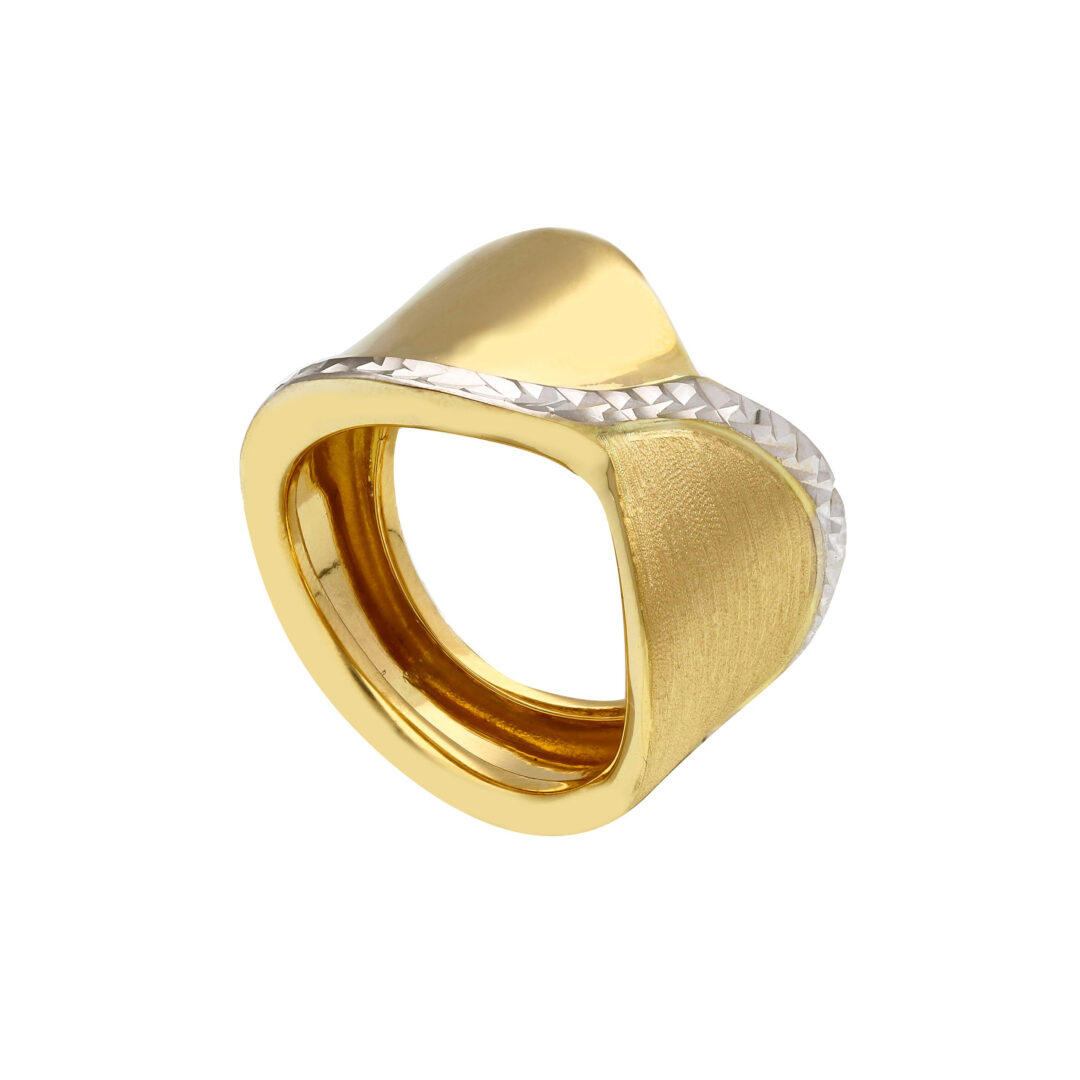 Anello Donna In Oro Giallo e Bianco 750 a Fascia Lucida e Satinata