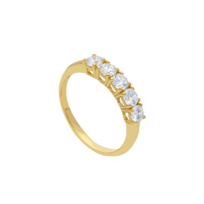 Anello Donna a Fedina In Oro Giallo 750  con Zirconi Bianchi