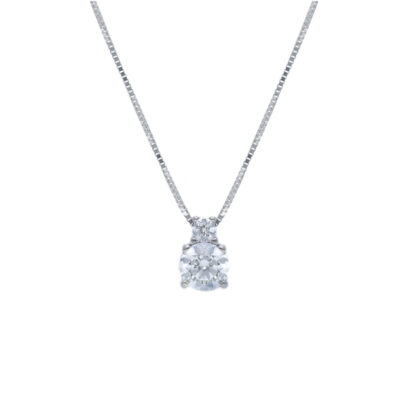 Girocollo Donna Oro Bianco 750 con Punto Luce con due Zirconi