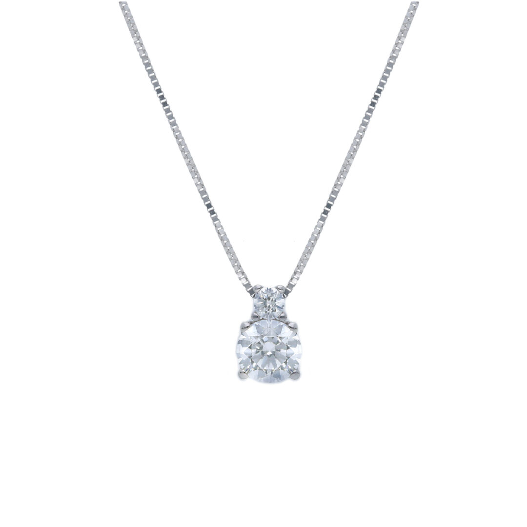Girocollo Donna Oro Bianco 750 con Punto Luce con due Zirconi