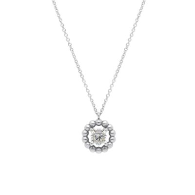 Girocollo Donna Oro Bianco 750 con Punto Luce con Zircone con Contorno a Palline
