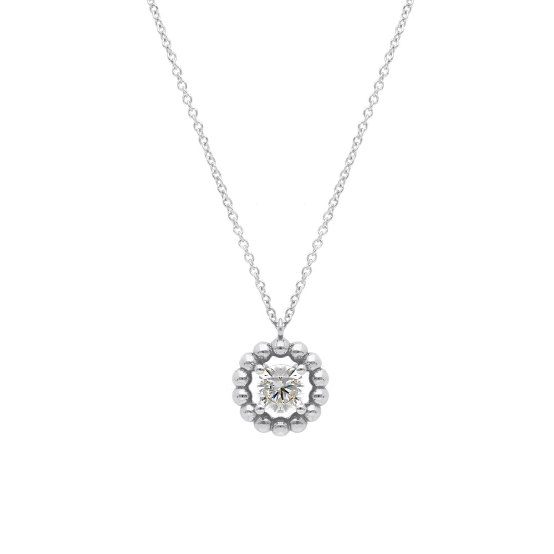 Girocollo Donna Oro Bianco 750 con Punto Luce con Zircone con Contorno a Palline