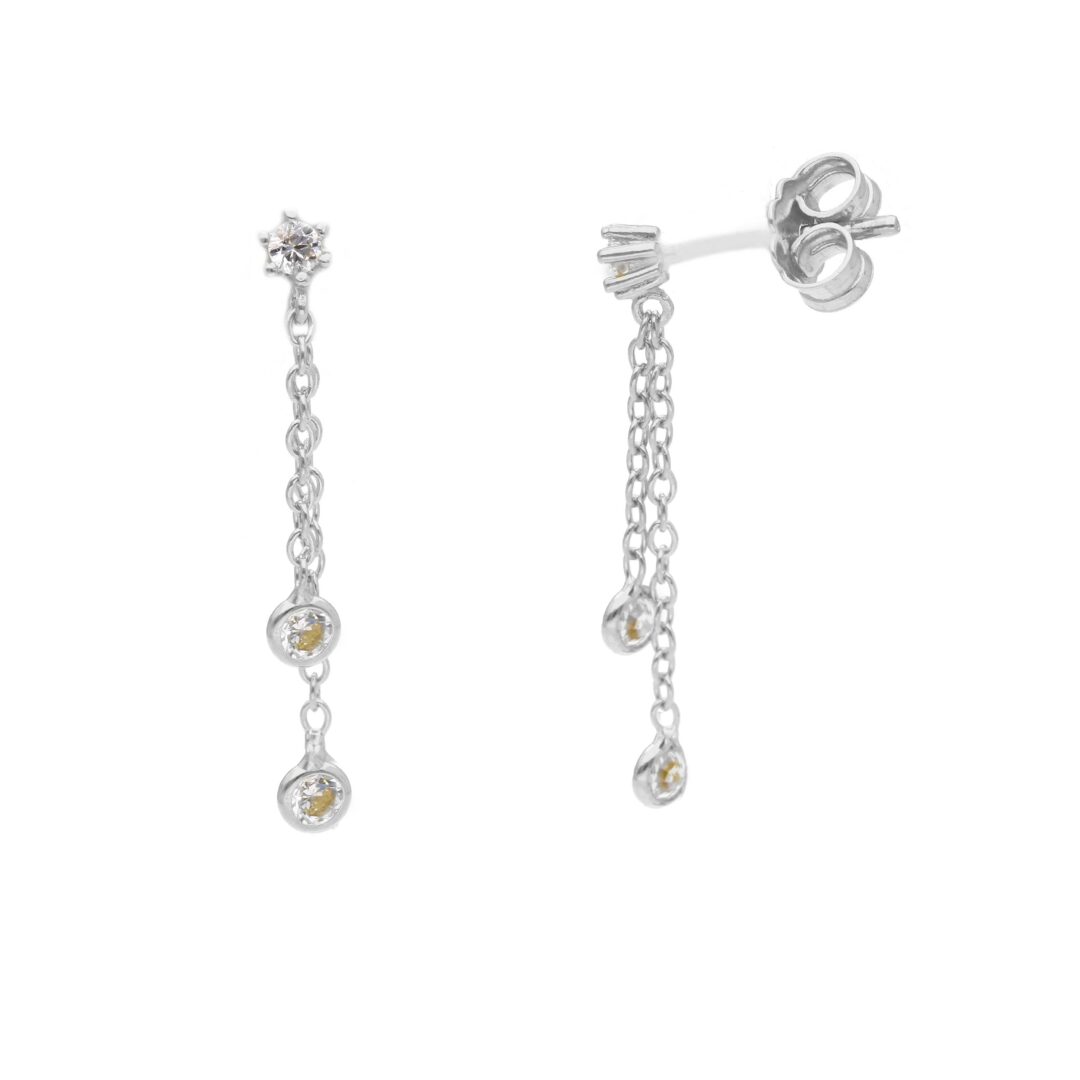 Orecchini Pendenti a Catenelle Donna Oro Bianco E Zirconi