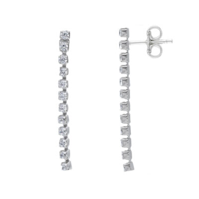 Orecchini Donna Oro Bianco 750 con Catena Pendente di Zirconi