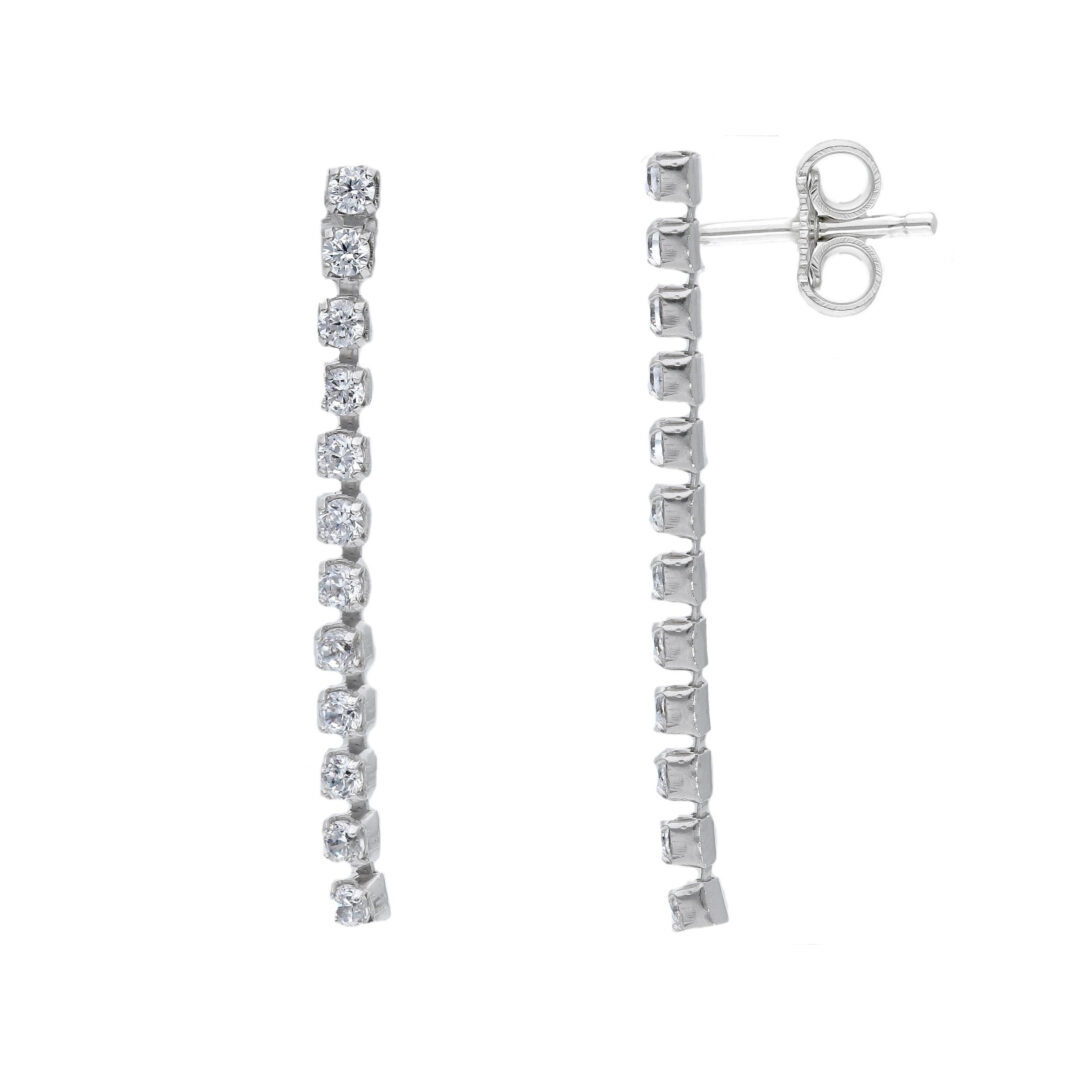Orecchini Donna Oro Bianco 750 con Catena Pendente di Zirconi