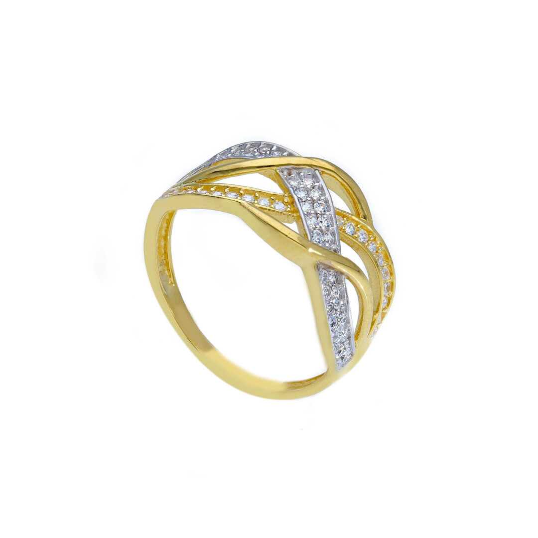 Anello Donna In Oro Giallo 750 con Intreccio di Zirconi