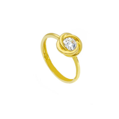 Anello Donna Solitario In Oro Giallo 750 con Doppio Contorno con Zircone