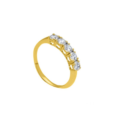 Anello Donna a Fedina In Oro Giallo 750  con 5 Zirconi Bianchi