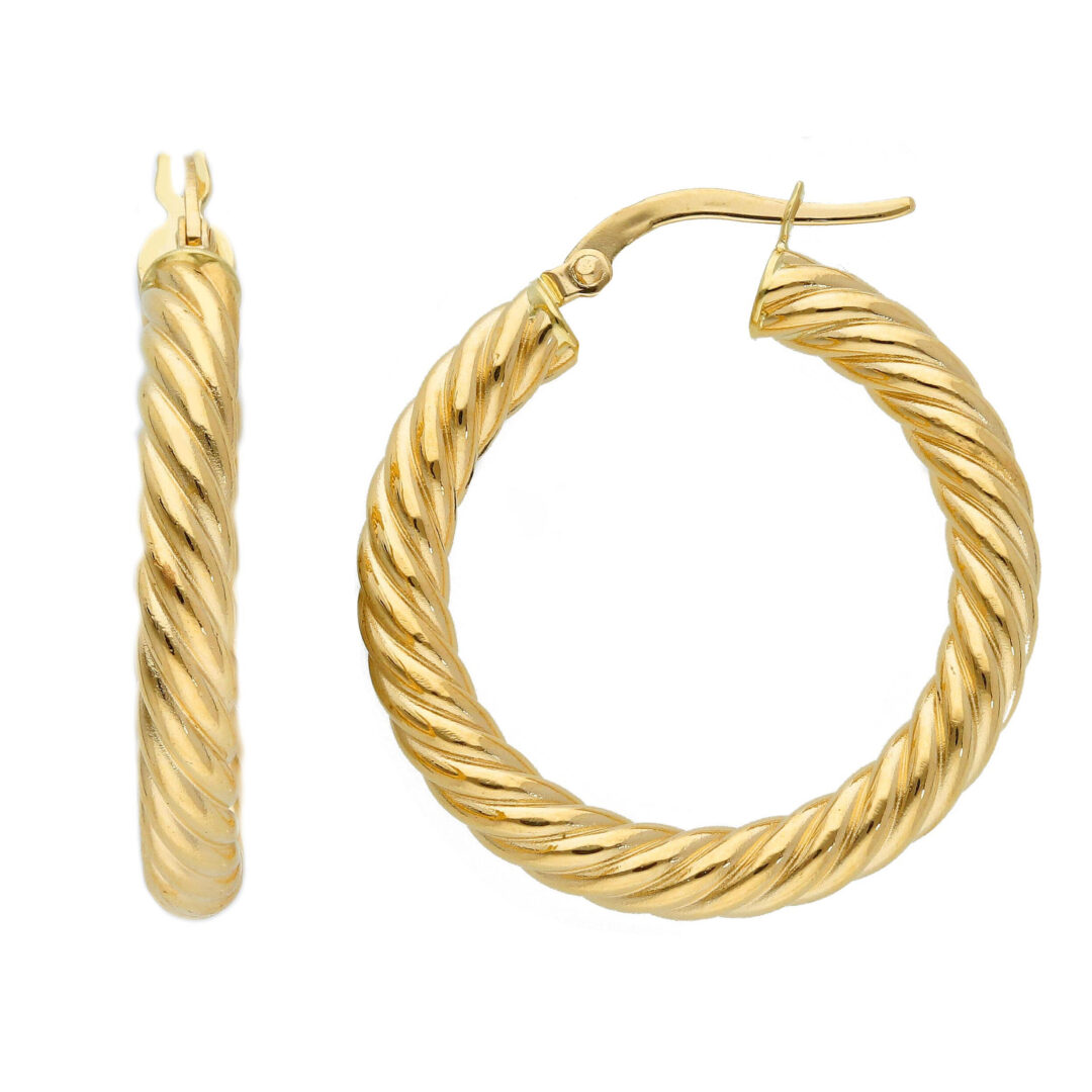 Orecchini a Cerchio Oro Giallo 750 Tondi Canna Ritorta 4 mm