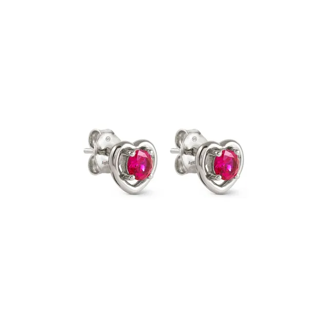 Orecchini a Cuore Nomination Cosmiclove in Argento 925 e Zircone Rosso 241711/006