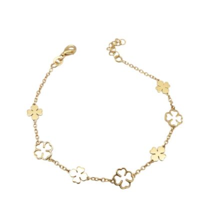 Bracciale Donna in Argento Dorato 925 con Quadrifogli e Madreperla Bianca