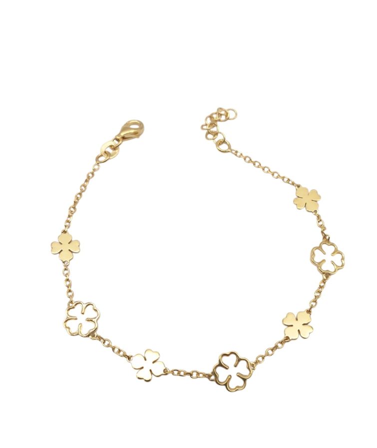 Bracciale Donna in Argento Dorato 925 con Quadrifogli e Madreperla Bianca