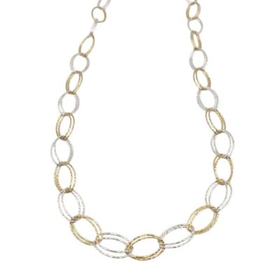Girocollo Donna In Argento Bicolore 925 con Maglie Larghe Ovali Doppie