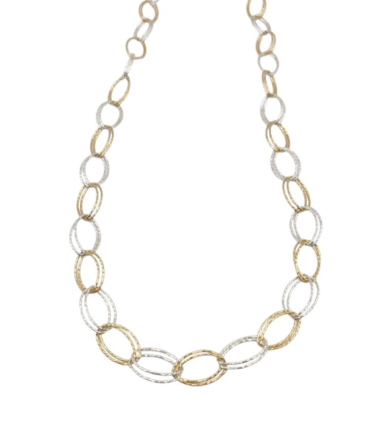 Girocollo Donna In Argento Bicolore 925 con Maglie Larghe Ovali Doppie