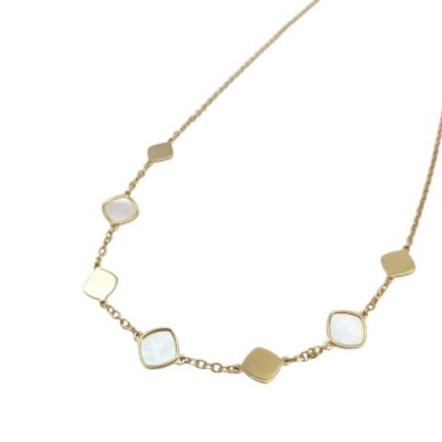 Girocollo Donna In Argento Dorato 925 con Quadratini e Madreperla Bianca