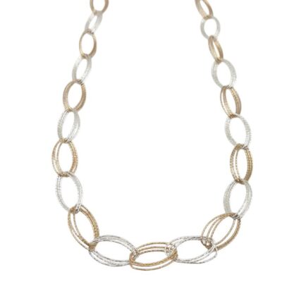 Girocollo Donna In Argento Bicolore 925 con Maglie Larghe Ovali Triple