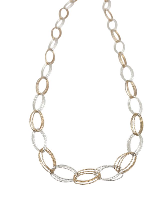 Girocollo Donna In Argento Bicolore 925 con Maglie Larghe Ovali Triple