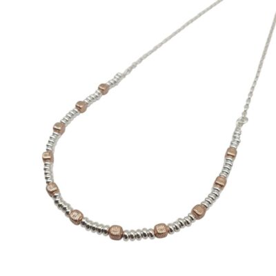 Girocollo Donna In Argento Bicolore 925 con Palline e Quadratini
