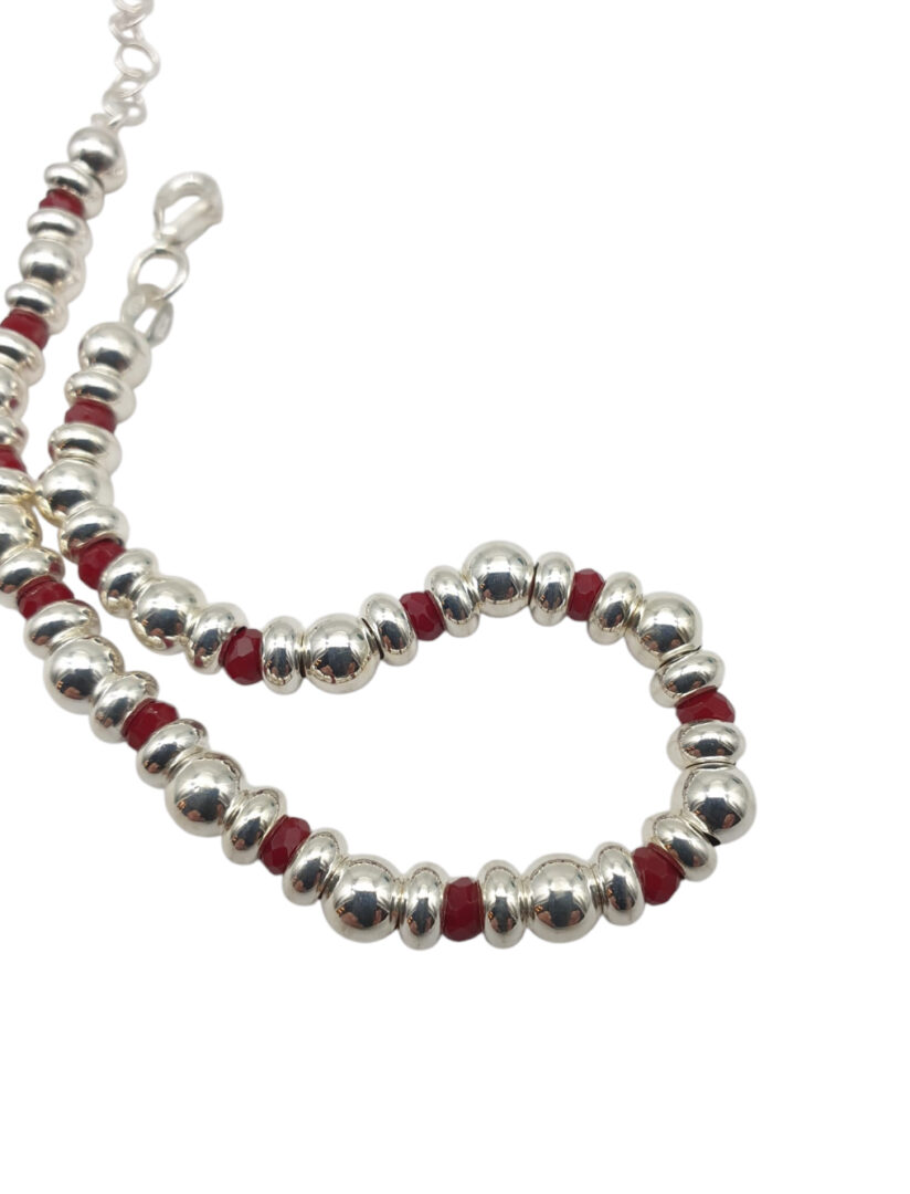 Bracciale Donna in Argento 925 con Palline Lisce e Agata Rossa - immagine 2