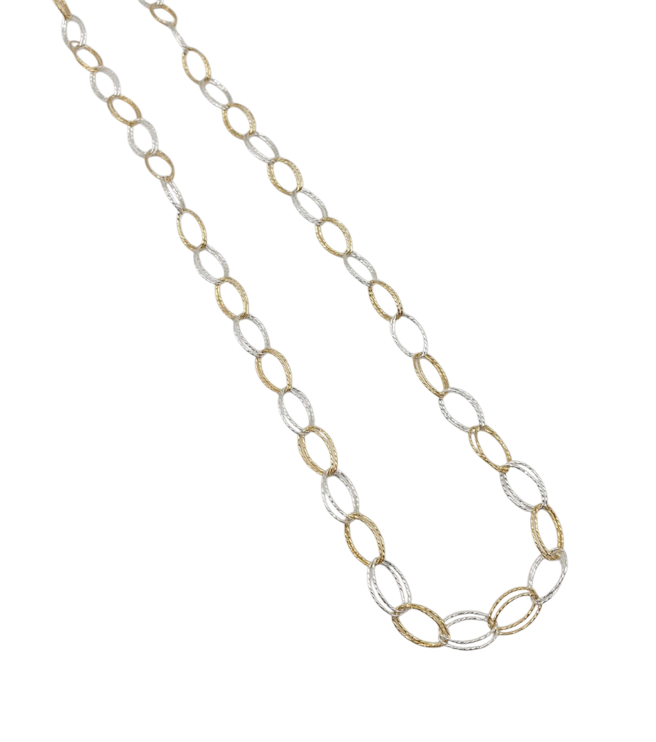 Girocollo Donna In Argento Bicolore 925 con Maglie Larghe Ovali Doppie - immagine 2