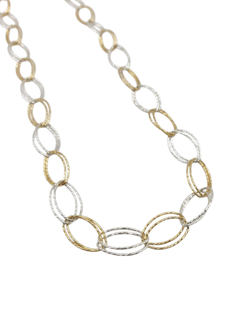 Girocollo Donna In Argento Bicolore 925 con Maglie Larghe Ovali Doppie - immagine 3