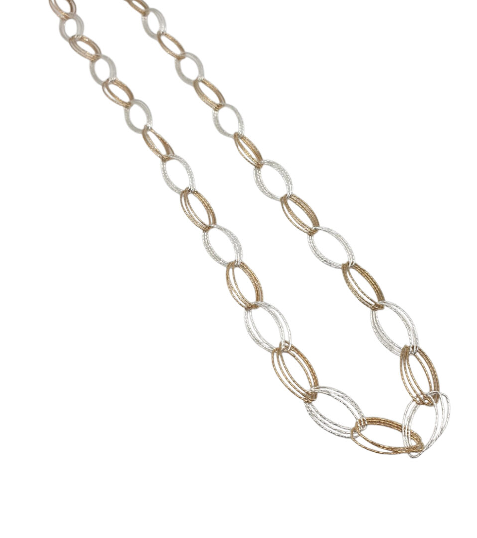 Girocollo Donna In Argento Bicolore 925 con Maglie Larghe Ovali Triple - immagine 3