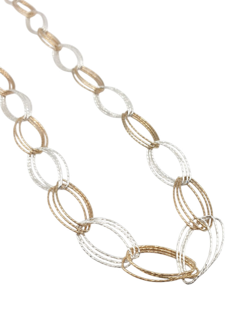 Girocollo Donna In Argento Bicolore 925 con Maglie Larghe Ovali Triple - immagine 2