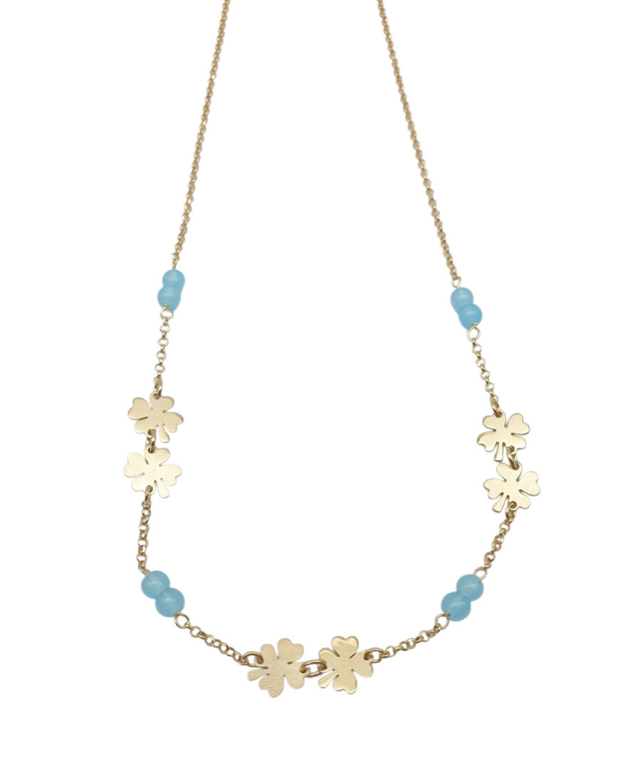 Girocollo Donna In Argento Dorato 925 con Quadrifogli e Quarzo Azzurro - immagine 2