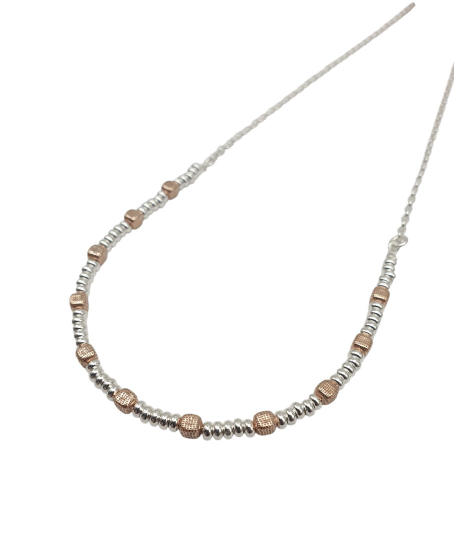 Girocollo Donna In Argento Bicolore 925 con Palline e Quadratini - immagine 2